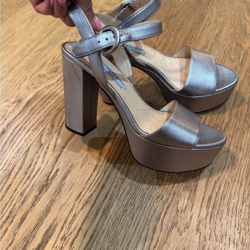 Prada Metallic Platform heel